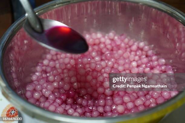 sago cycad with red sweet syrup bubble tea - sago drink stock pictures, royalty-free photos & images