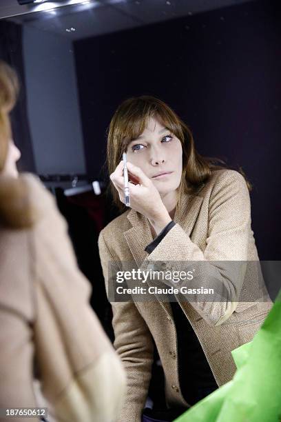 Singer Carla Bruni is photographed exclusively during rehearsals prior to performing in concert at the Espace Carpeaux on November 8, 2013 in...