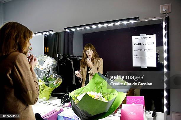 Singer Carla Bruni is photographed exclusively during rehearsals prior to performing in concert at the Espace Carpeaux on November 8, 2013 in...