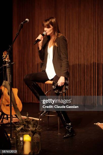 Singer Carla Bruni is photographed exclusively during rehearsals prior to performing in concert at the Espace Carpeaux on November 8, 2013 in...