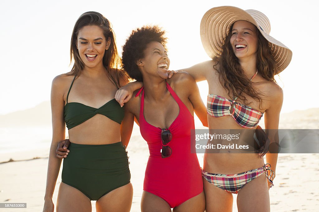 Smiling women at beach