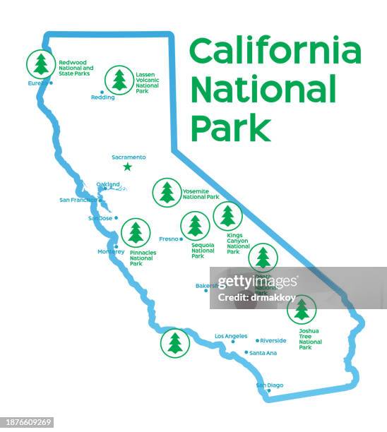 stockillustraties, clipart, cartoons en iconen met california national park map - modesto californië