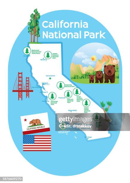 karte des kalifornischen nationalparks - santa cruz kalifornien stock-grafiken, -clipart, -cartoons und -symbole