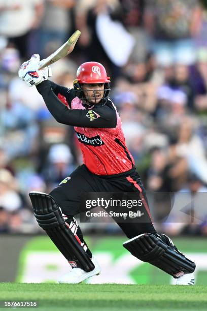 Quinton De Kock of the Renegades bats during the BBL match between Hobart Hurricanes and Melbourne Renegades at Blundstone Arena, on December 23 in...