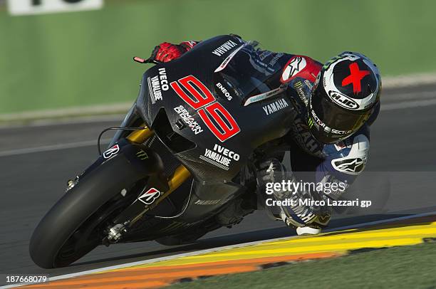 Jorge Lorenzo of Spain and Yamaha Factory Racing rounds the bend with the new bike during the MotoGP Tests in Valencia - Day 1 during the at Ricardo...