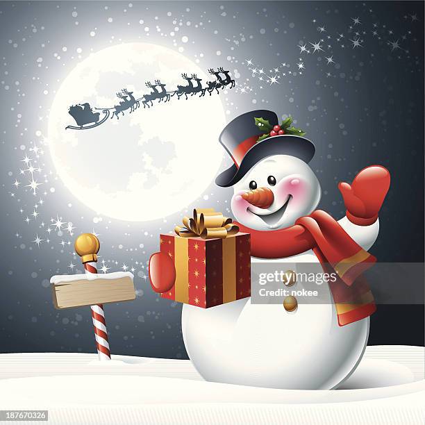 ilustraciones, imágenes clip art, dibujos animados e iconos de stock de noche de navidad muñeco de nieve de - muñeco de nieve