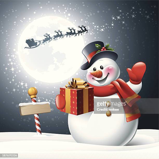 snowman - christmas night - snowman stock illustrations