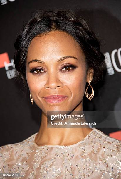 Actress Zoe Saldana arrives at the 7th Annual Hamilton Behind The Camera Awards at The Wilshire Ebell Theatre on November 10, 2013 in Los Angeles,...