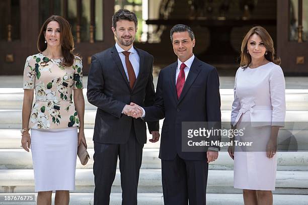 Mexican President Enrique Peña Nieto and his wife the mexican first lady Angelica Rivero receive Crown Princess Mary of Denmark and Frederik André...