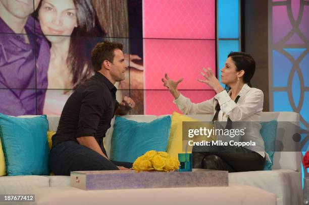 Bethenny Frankel hosts Cameron Mathison on "bethenny" and tries slacklining at CBS Broadcast Center on November 11, 2013 in New York City.