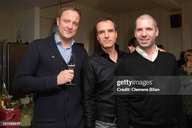 Ingo Sturies, Sascha Wolff and Raymond Santiago attend the launch of the Berlin Lofts by Soho House and the Vinyl Factory on November 11, 2013 in...