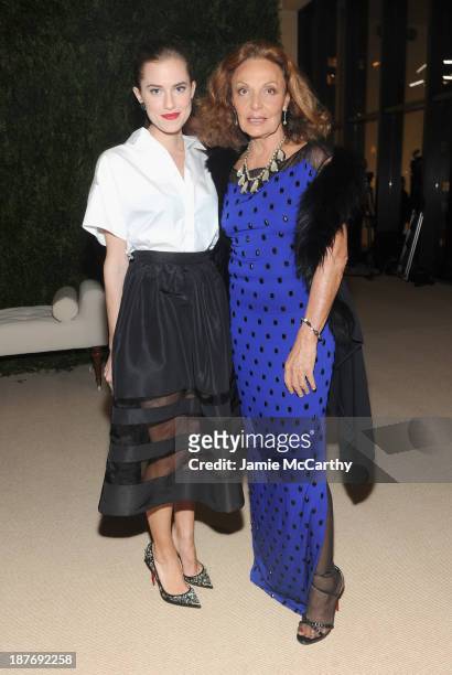 Actress Allison Williams and designer Diane von Furstenberg attend CFDA and Vogue 2013 Fashion Fund Finalists Celebration at Spring Studios on...