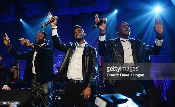 Hard Copy performing at Gary Barlow Hosts BBC Children In Need Gala at The Grosvenor House Hotel on November 11, 2013 in London, England.