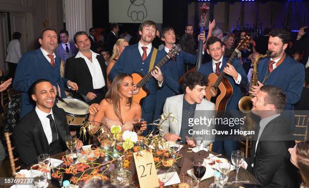 Marvin Humes, Rochelle Humes, Matt Richardson and Dermot O'Leary attend Gary Barlow Hosts BBC Children In Need Gala at The Grosvenor House Hotel on...