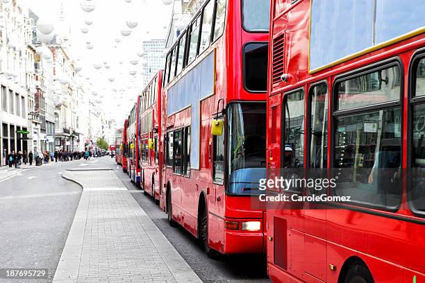 london bus traffic jam - oxford street london stockfoto's en -beelden