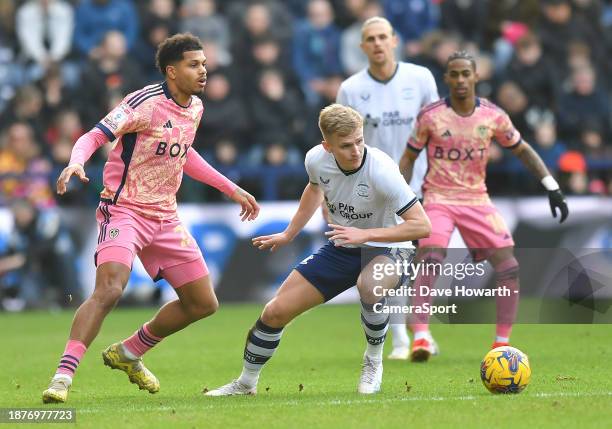 Preston North End's Ali McCann battles for the ball during the Sky Bet Championship match between Preston North End and Leeds United at Deepdale on...