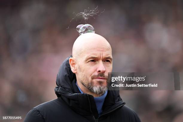 Erik ten Hag, Manager of Manchester United, looks on prior to the Premier League match between West Ham United and Manchester United at London...