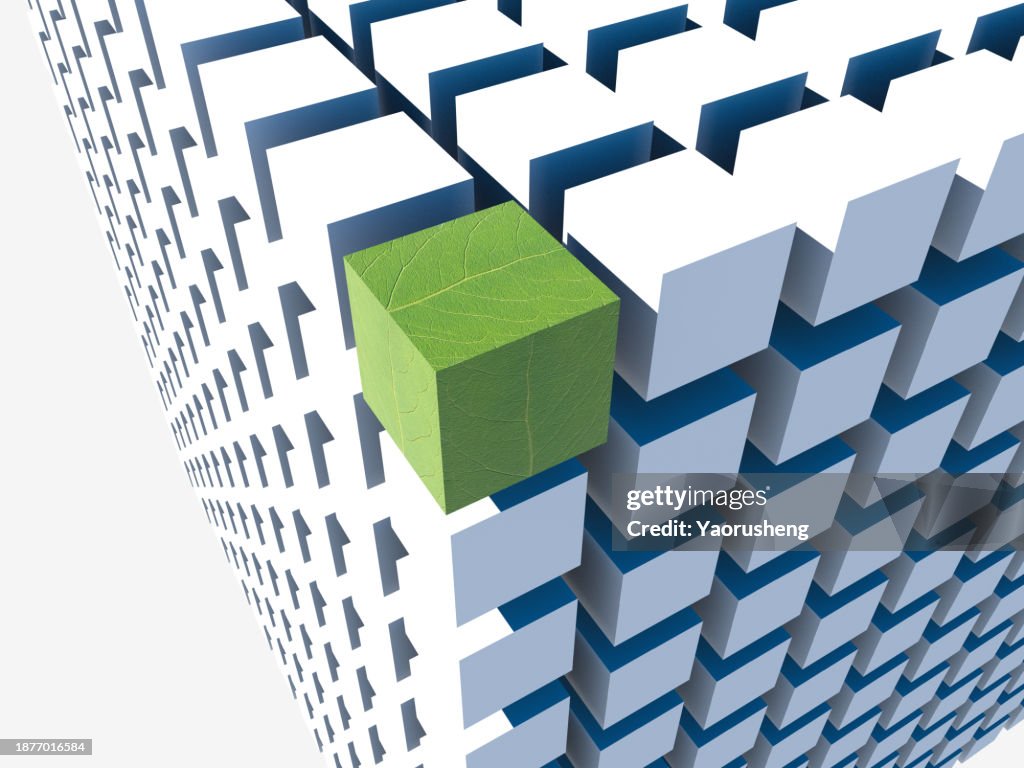 Net zero green choice,3D illustration of green cubes on the edge of group cubes