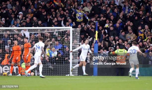 Pascal Struijk of Leeds United celebrates after scoring their team's first goal during the Sky Bet Championship match between Leeds United and...
