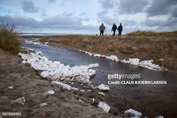 Foamed polystyrene is pictured at the Danish west coast at Tranum beach in North Jutland, Denmark on December 26, 2023. The contents of 46 containers...