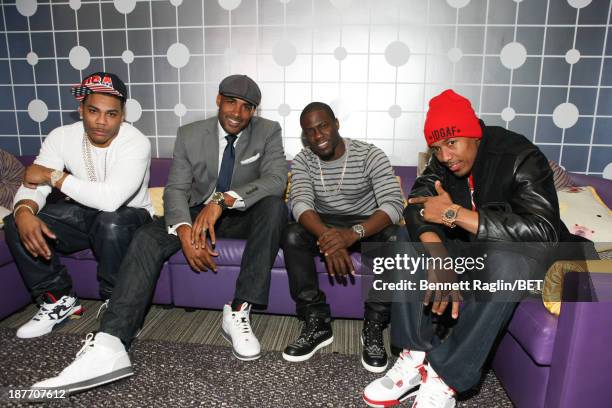 Nelly, Boris Kodjoe, Kevin Hart, and Nick Cannon visit 106 & Park at 106 & Park studio on November 11, 2013 in New York City.