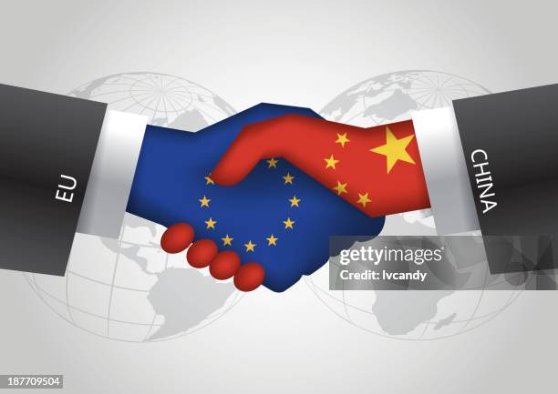 eu-china handshake - china european union stock illustrations