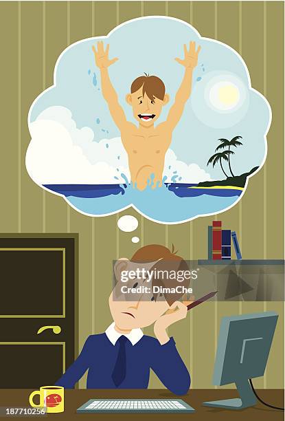 dream holiday - daydreaming stock illustrations