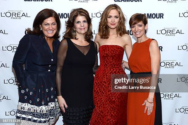 Vice president and publisher at Glamour Connie Anne Phillips, L'Oreal Paris President Karen Fondu, Rose Byrne, and Glamour Editor-in-Chief Cindi...