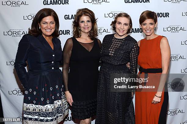 Vice president and publisher at Glamour Connie Anne Phillips, L'Oreal Paris President Karen Fondu, Lena Dunham, and Glamour Editor-in-Chief Cindi...