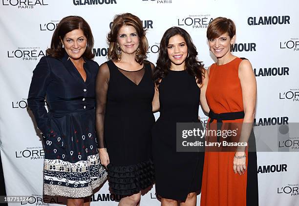 Vice president and publisher at Glamour Connie Anne Phillips, L'Oreal Paris President Karen Fondu, America Ferrera, and Glamour Editor-in-Chief Cindi...