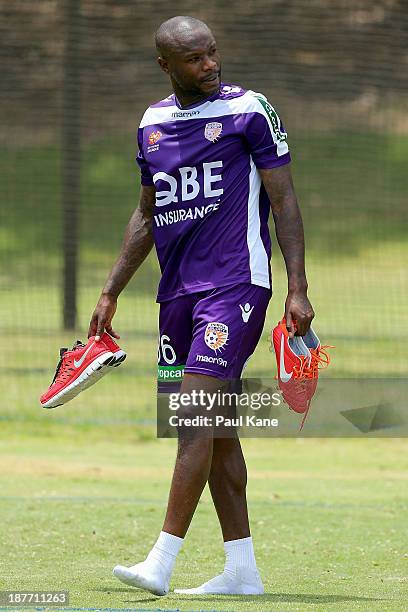 William Gallas of the Glory walks from the field after a Perth Glory A-League training session at McGillivray Oval on November 12, 2013 in Perth,...