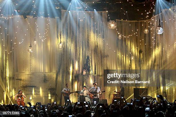 Neyla Pekarek, Jeremiah Fraites and Wesley Schultz of The Lumineers perform on stage during the VH1 "You Oughta Know In Concert" 2013 on November 11,...