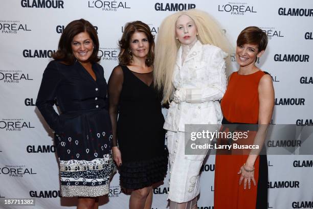 Vice president and publisher at Glamour Connie Anne Phillips, L'Oreal Paris President Karen Fondu, Lady Gaga, and Glamour Editor-in-Chief Cindi Leive...