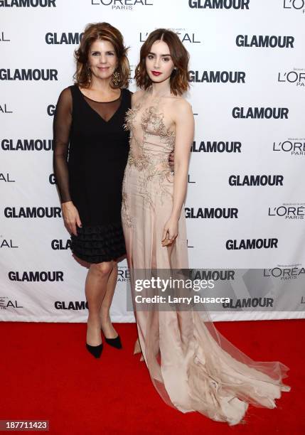 Oreal Paris President Karen Fondu and Lily Collins attend Glamour's 23rd annual Women of the Year awards on November 11, 2013 in New York City.