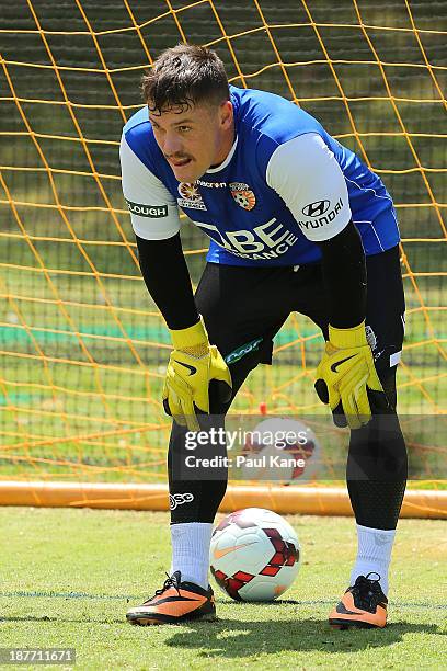 Danny Vukovic of the Glory looks on during a Perth Glory A-League training session at McGillivray Oval on November 12, 2013 in Perth, Australia.