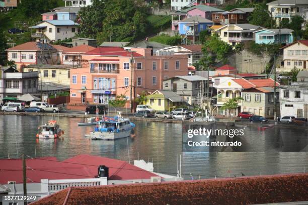 st. george's inner harbour from above, saint george's, grenada - st george's harbour stock pictures, royalty-free photos & images