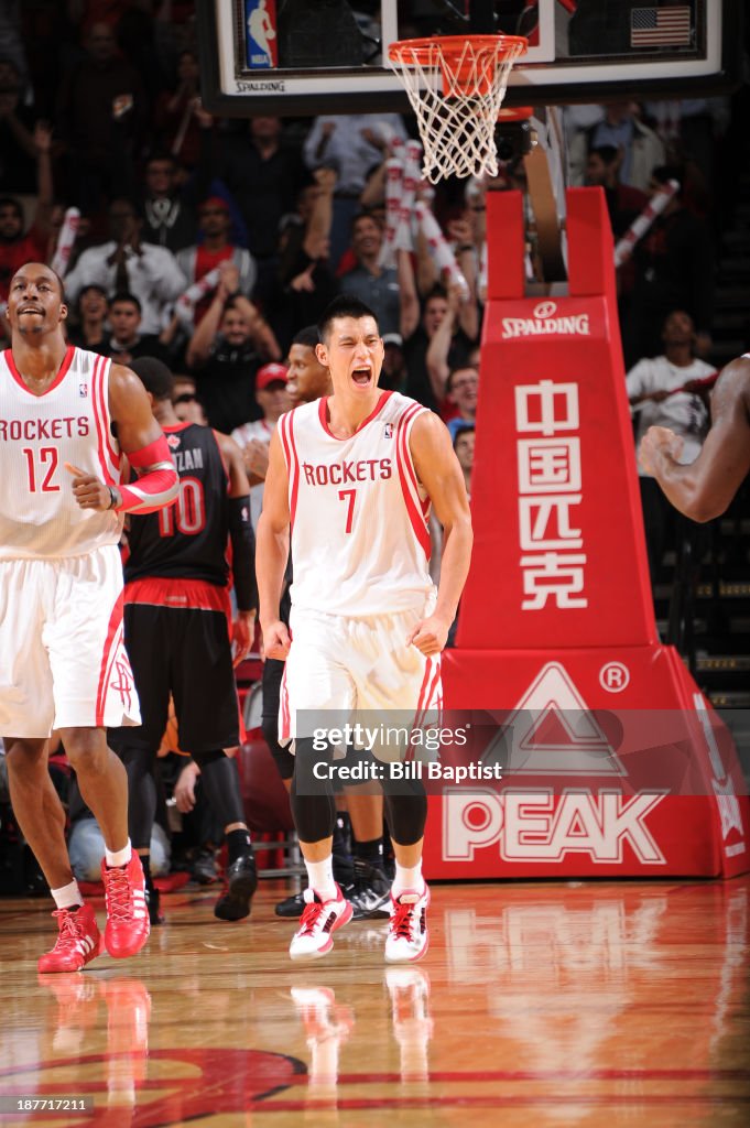 Houston Rockets Toronto Raptors Jeremy Lin of the Houston Rockets looks on against the Toronto... News ...