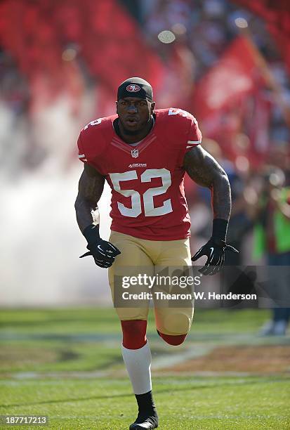 Patrick Willis of the San Francisco 49ers comes on to the field during player introduction prior to playing the Carolina Panthers at Candlestick Park...