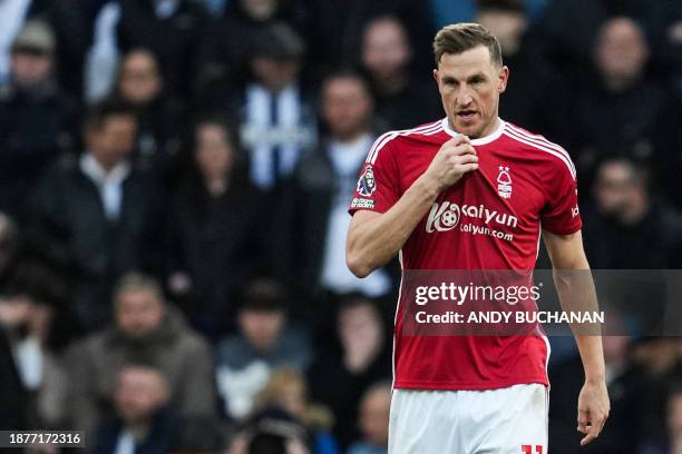 Nottingham Forest's New Zealand striker Chris Wood celebrates after scoring his team third goal during the English Premier League football match...