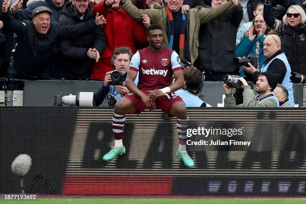Mohammed Kudus of West Ham United celebrates after scoring their team's second goal during the Premier League match between West Ham United and...