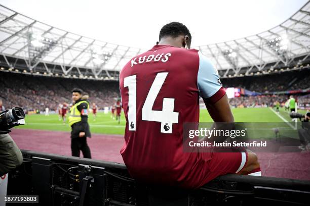 Mohammed Kudus of West Ham United celebrates after scoring their team's second goal during the Premier League match between West Ham United and...