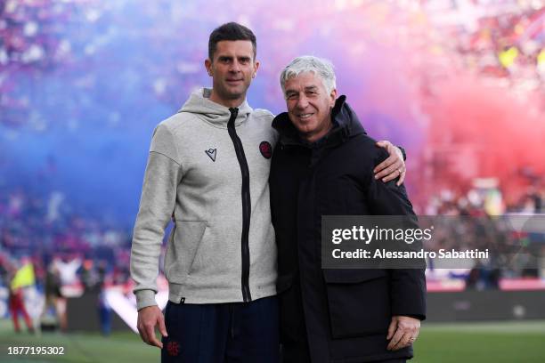 Thiago Motta, Head Coach of Bologna FC, and Gian Piero Gasperini, Head Coach of Atalanta BC, pose for a photo prior to the Serie A TIM match between...