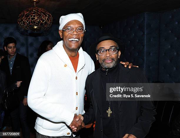 Samuel L. Jackson and Spike Lee attend the after party for the screening of "Oldboy" hosted by FilmDistrict and Complex Media with the Cinema Society...