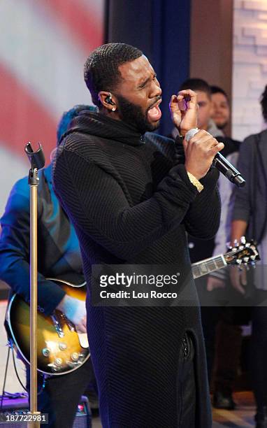 Samuel Peikert of the US Coast Guard proposes live with the help of Jason Derulo on "Good Morning America," 11/11/13, airing on the Walt Disney...