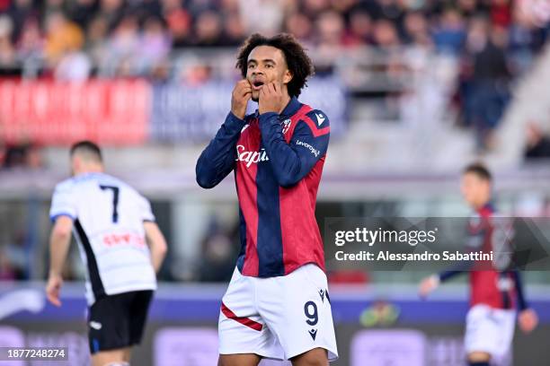 Joshua Zirkzee of Bologna FC reacts during the Serie A TIM match between Bologna FC and Atalanta BC at Stadio Renato Dall'Ara on December 23, 2023 in...