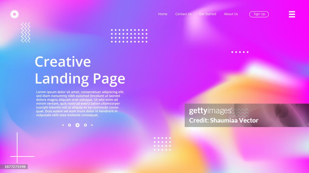 Abstract blurred multicolored gradient background colours with dynamic effect and geometric shape element, design for landing page template.
