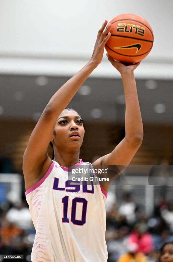 Angel Reese of the LSU Lady Tigers shoots a free throw against the ...