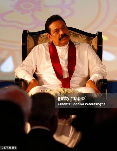 Sri Lankan President Mahinda Rajapaksa attends the inaugural session of The Commonwealth Business Forum on November 12, 2013 in Colombo, Sri Lanka....