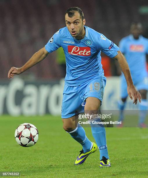 Goran Pandev of Napoli in action during the UEFA Champions League Group F match between SSC Napoli and Olympique de Marseille at Stadio San Paolo on...