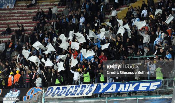 The fans of Olympique de Marseille during the UEFA Champions League Group F match between SSC Napoli and Olympique de Marseille at Stadio San Paolo...